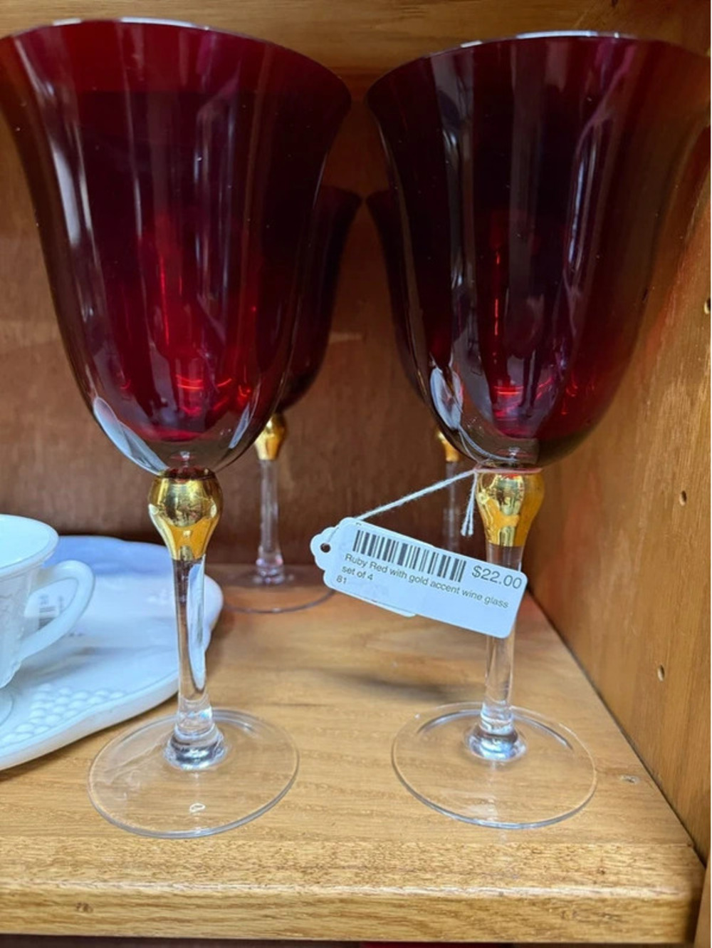 Ruby Red with gold accent wine glass set